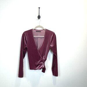 Abercrombie & Fitch Size Medium Rose Velvet Wrap Blouse Top Velour V-Neck